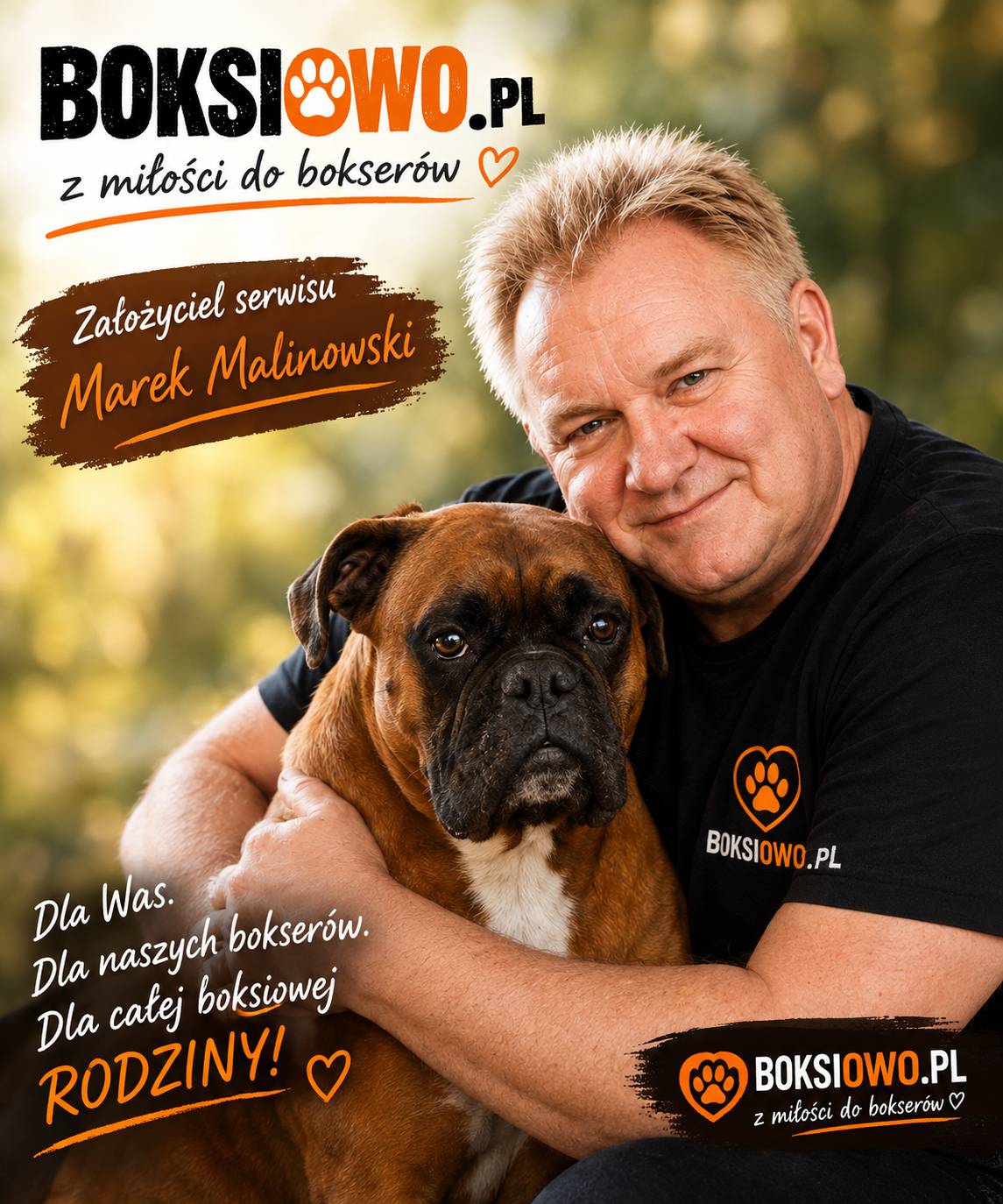 Marek Malinowski z bokserem - założyciel Boksiowo.pl