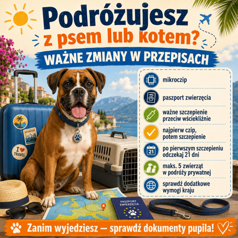 Podróż z psem - grafika informacyjna o przepisach